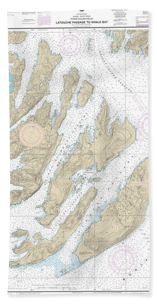 Nautical Chart-16702 Latouche Passage-whale Bay - Bath Towel
