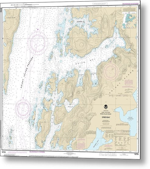 A beuatiful Metal Print of the Nautical Chart-16704 Drier Bay, Prince William Sound - Metal Print by SeaKoast.  100% Guarenteed!