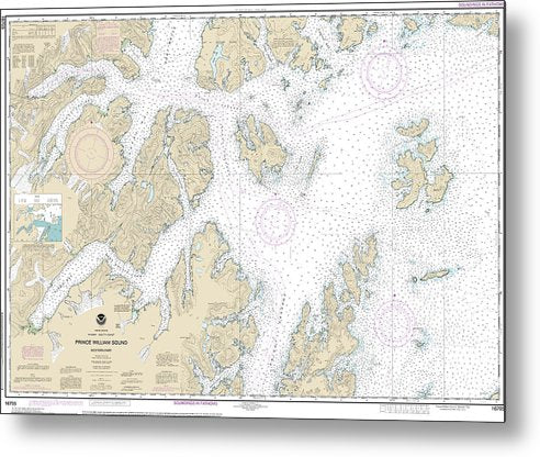 A beuatiful Metal Print of the Nautical Chart-16705 Prince William Sound-Western Part - Metal Print by SeaKoast.  100% Guarenteed!