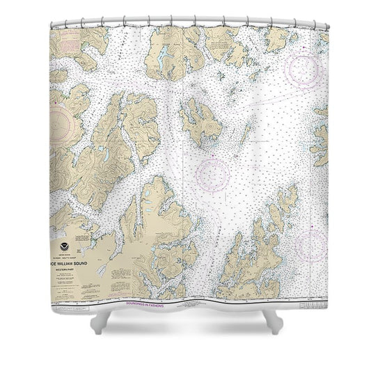 Nautical Chart 16705 Prince William Sound Western Part Shower Curtain