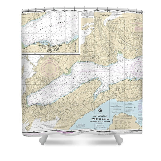 Nautical Chart 16706 Passage Canal Incl Port Whittier, Port Whittier Shower Curtain