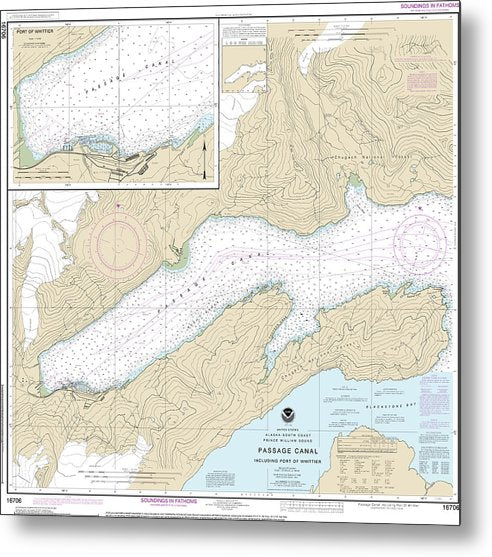 A beuatiful Metal Print of the Nautical Chart-16706 Passage Canal Incl Port-Whittier, Port-Whittier - Metal Print by SeaKoast.  100% Guarenteed!