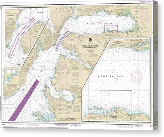 Nautical Chart-16707 Prince William Sound-Valdez Arm-Port Valdez, Valdez Narrows, Valdez-Valdez Marine Terminal Canvas Print