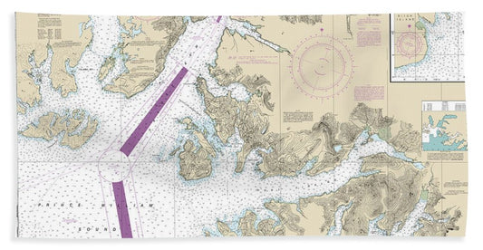 Nautical Chart-16708 Prince William Sound-port Fidalgo-valdez Arm, Tatitlek Narrows - Bath Towel