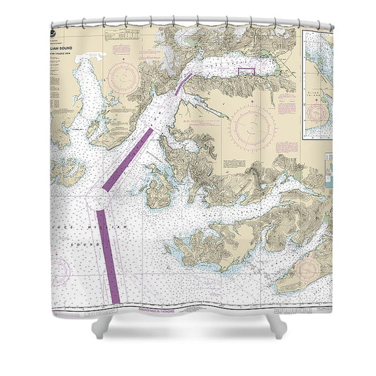 Nautical Chart 16708 Prince William Sound Port Fidalgo Valdez Arm, Tatitlek Narrows Shower Curtain