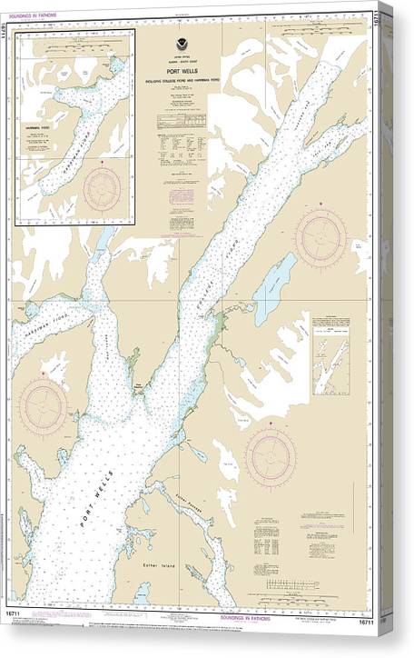 Nautical Chart-16711 Port Wells, Including College Fiord-Harriman Fiord Canvas Print