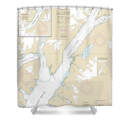 Nautical Chart 16711 Port Wells, Including College Fiord Harriman Fiord Shower Curtain