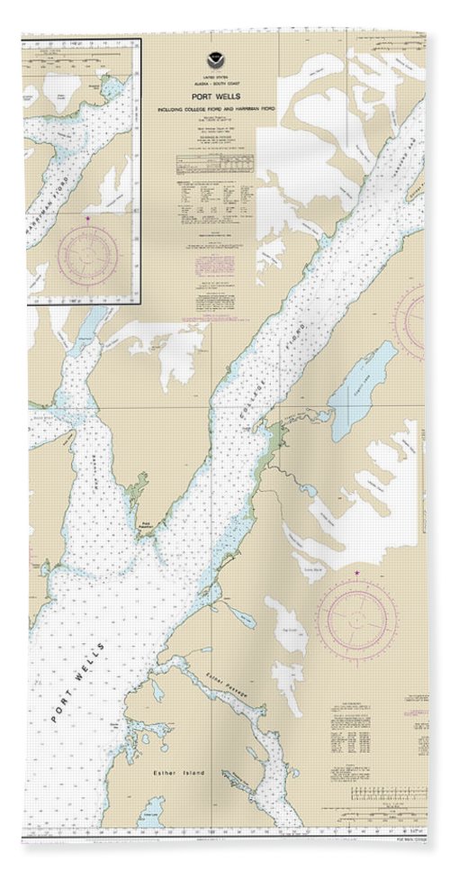 Nautical Chart-16711 Port Wells, Including College Fiord-harriman Fiord - Bath Towel