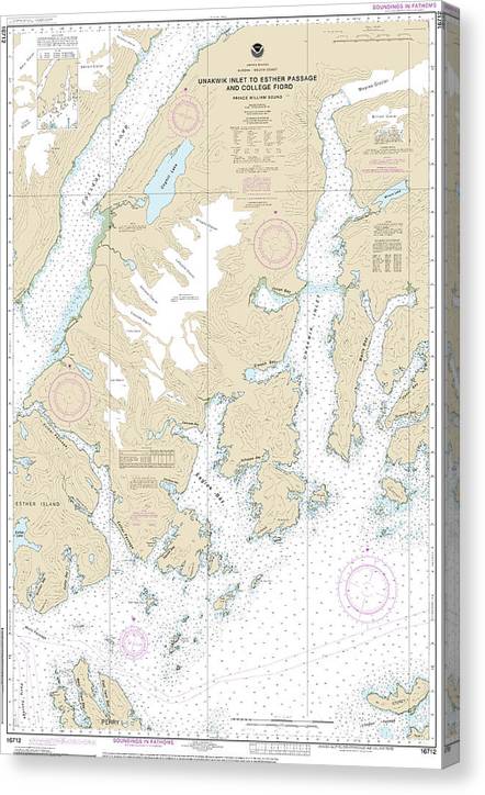 Nautical Chart-16712 Unakwik Inlet-Esther Passage-College Fiord Canvas Print