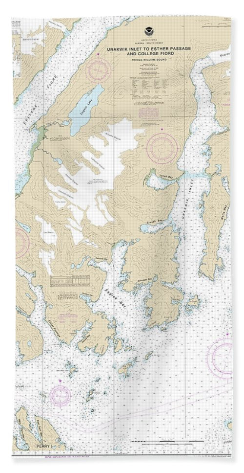 Nautical Chart-16712 Unakwik Inlet-esther Passage-college Fiord - Bath Towel