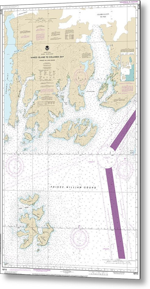 A beuatiful Metal Print of the Nautical Chart-16713 Naked Island-Columbia Bay - Metal Print by SeaKoast.  100% Guarenteed!