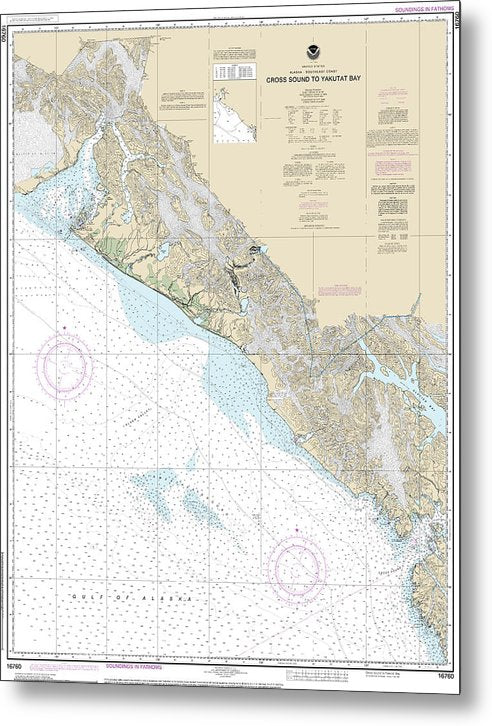 A beuatiful Metal Print of the Nautical Chart-16760 Cross Sound-Yakutat Bay - Metal Print by SeaKoast.  100% Guarenteed!