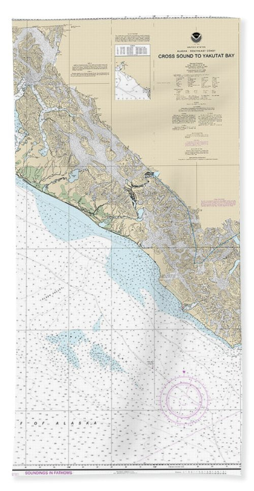 Nautical Chart-16760 Cross Sound-yakutat Bay - Bath Towel
