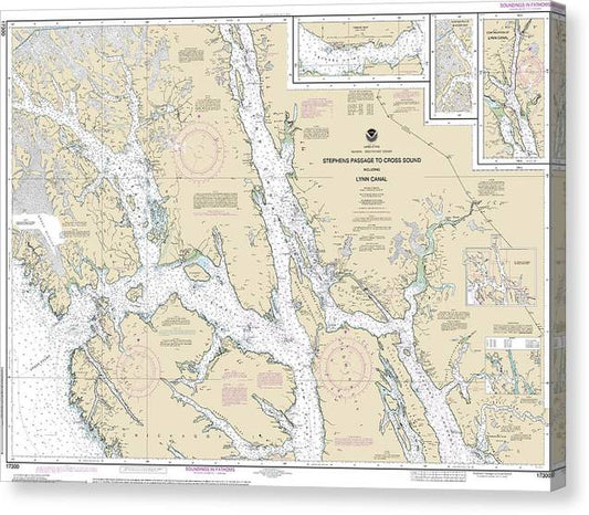 Nautical Chart-17300 Stephens Passage-Cross Sound, Including Lynn Canal Canvas Print