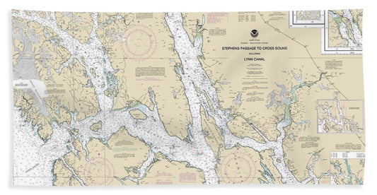 Nautical Chart-17300 Stephens Passage-cross Sound, Including Lynn Canal - Bath Towel