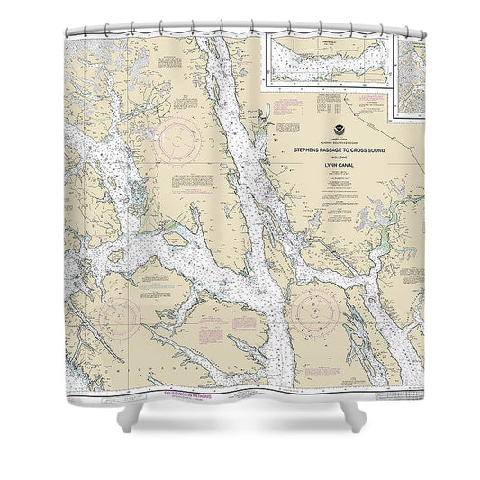 Nautical Chart 17300 Stephens Passage Cross Sound, Including Lynn Canal Shower Curtain