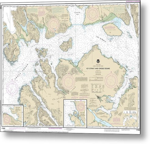 A beuatiful Metal Print of the Nautical Chart-17302 Icy Strait-Cross Sound, Inian Cove, Elfin Cove - Metal Print by SeaKoast.  100% Guarenteed!