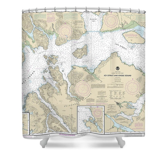 Nautical Chart 17302 Icy Strait Cross Sound, Inian Cove, Elfin Cove Shower Curtain