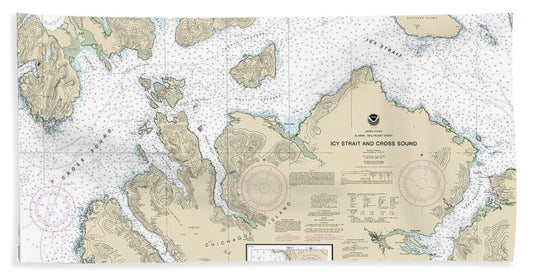 Nautical Chart-17302 Icy Strait-cross Sound, Inian Cove, Elfin Cove - Bath Towel