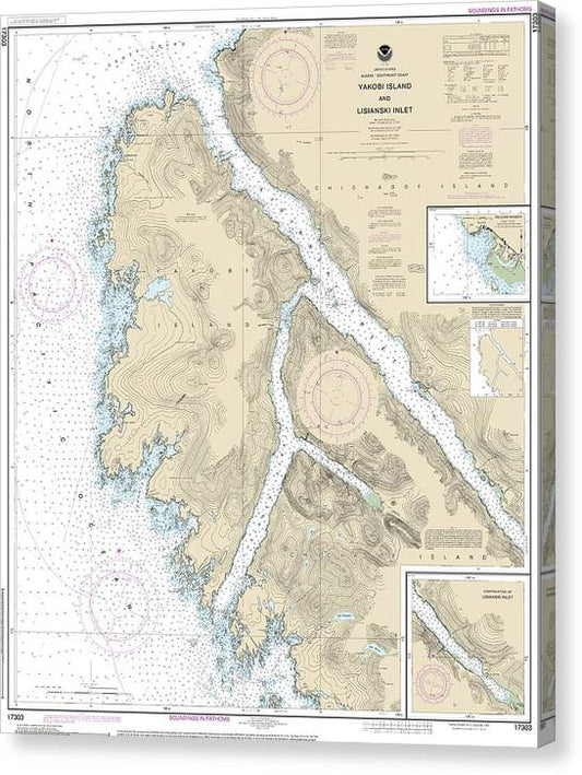 Nautical Chart-17303 Yakobi Island-Lisianski Inlet, Pelican Harbor Canvas Print
