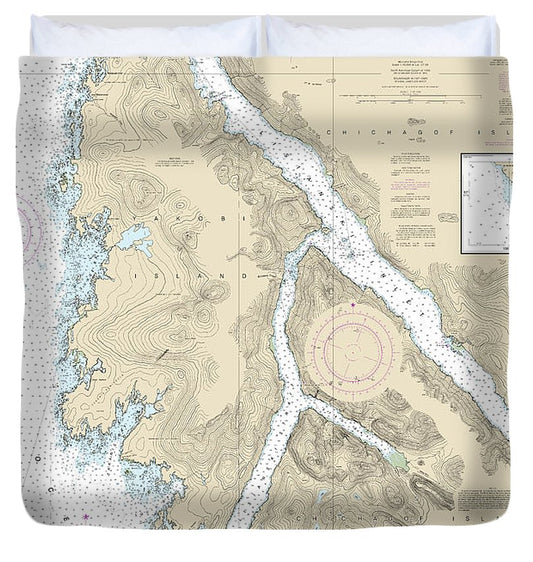 Nautical Chart 17303 Yakobi Island Lisianski Inlet, Pelican Harbor Duvet Cover