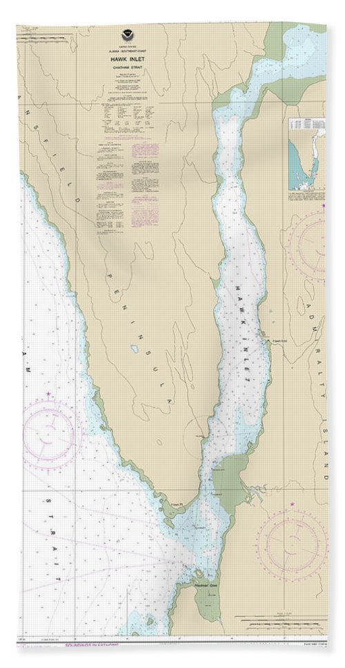 Nautical Chart-17312 Hawk Inlet, Chatham Strait - Bath Towel