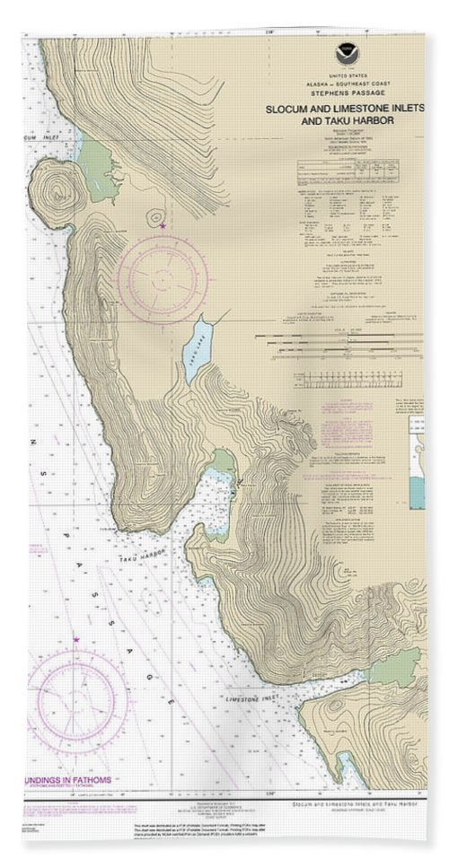Nautical Chart-17314 Slocum-limestone Inlets-taku Harbor - Bath Towel