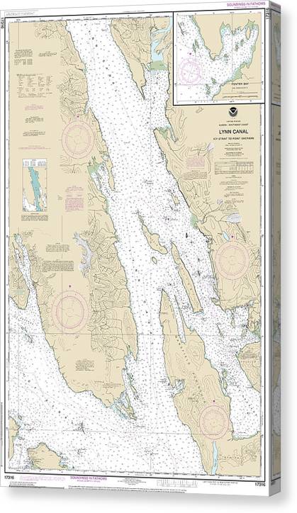 Nautical Chart-17316 Lynn Canal-Icy Str-Point Sherman, Funter Bay, Chatham Strait Canvas Print