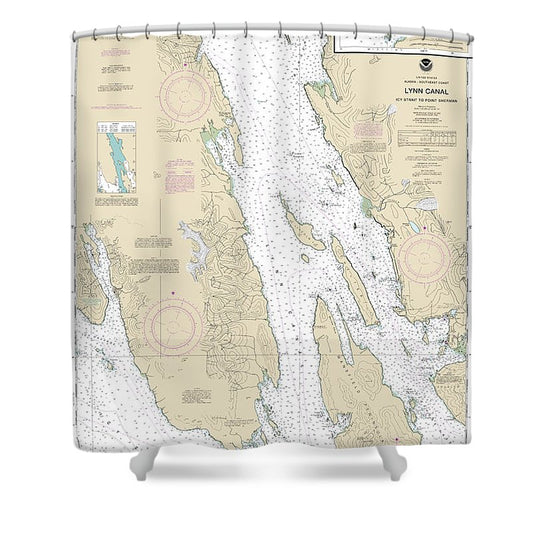 Nautical Chart 17316 Lynn Canal Icy Str Point Sherman, Funter Bay, Chatham Strait Shower Curtain