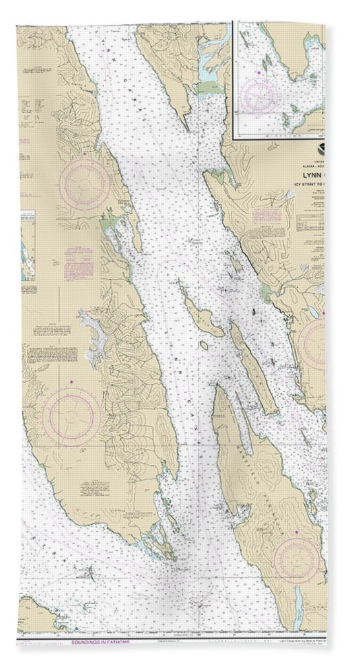 Nautical Chart-17316 Lynn Canal-icy Str-point Sherman, Funter Bay, Chatham Strait - Bath Towel