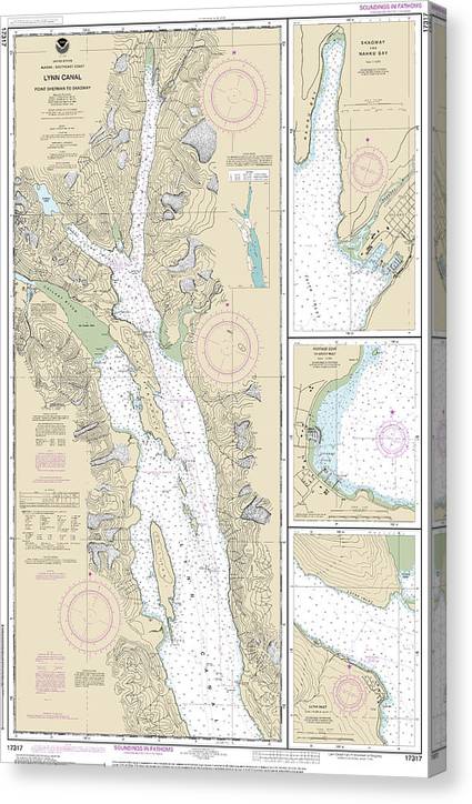 Nautical Chart-17317 Lynn Canal-Point Sherman-Skagway, Lutak Inlet, Skagway-Nahku Bay, Portage Cove, Chilkoot Inlet Canvas Print