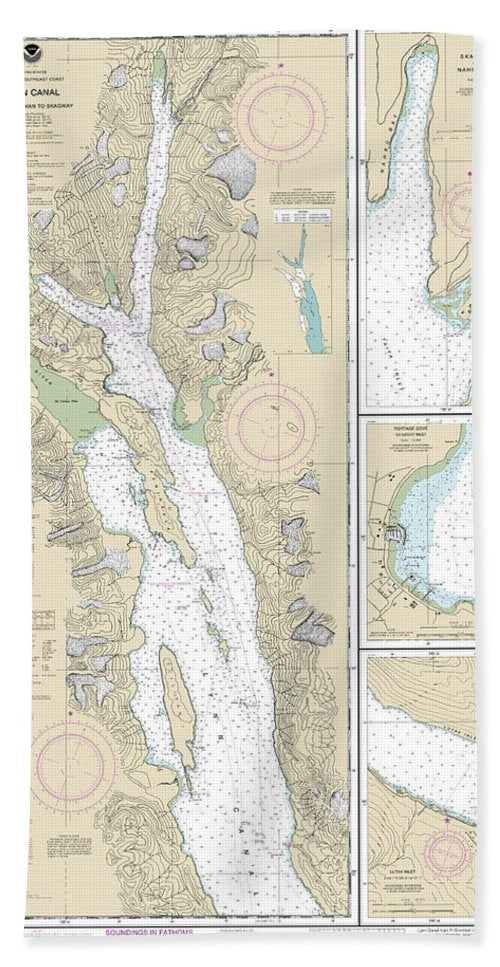 Nautical Chart-17317 Lynn Canal-point Sherman-skagway, Lutak Inlet, Skagway-nahku Bay, Portage Cove, Chilkoot Inlet - Bath Towel