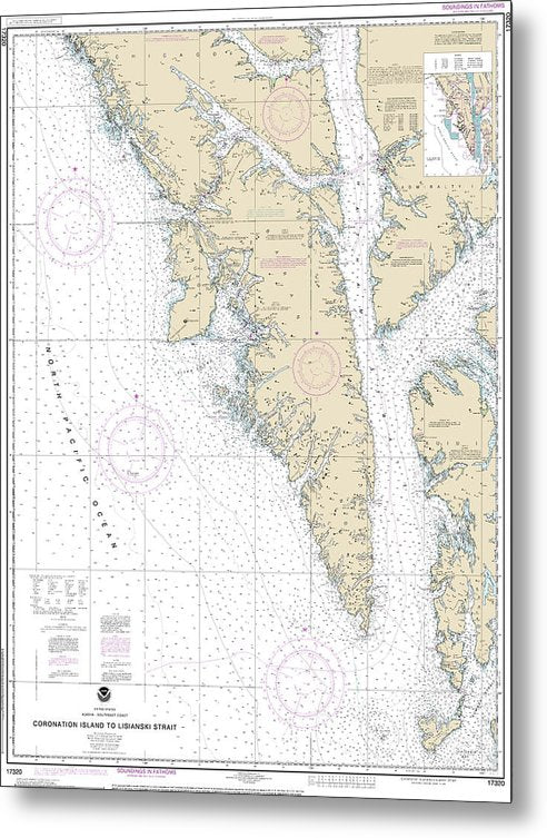A beuatiful Metal Print of the Nautical Chart-17320 Coronation Island-Lisianski Strait - Metal Print by SeaKoast.  100% Guarenteed!