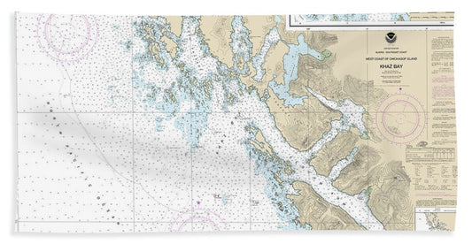 Nautical Chart-17322 Khaz Bay, Chichagof Island Elbow Passage - Bath Towel