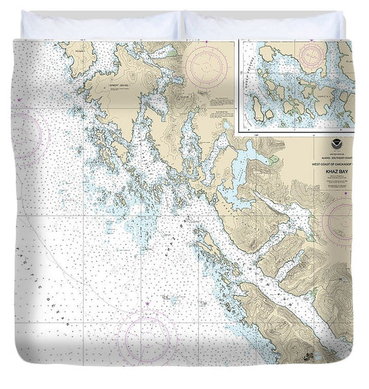 Nautical Chart 17322 Khaz Bay, Chichagof Island Elbow Passage Duvet Cover