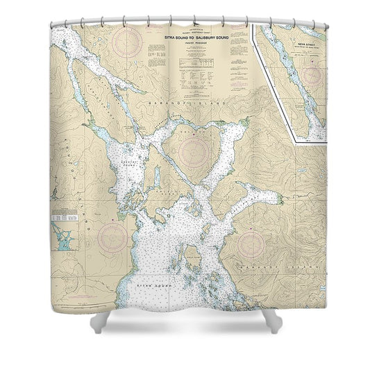 Nautical Chart 17324 Sitka Sound Salisbury Sound, Inside Passage, Neva Str Neva Pt Zeal Pt Shower Curtain