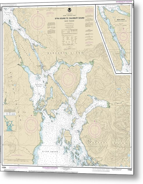 A beuatiful Metal Print of the Nautical Chart-17324 Sitka Sound-Salisbury Sound, Inside Passage, Neva Str-Neva Pt-Zeal Pt - Metal Print by SeaKoast.  100% Guarenteed!