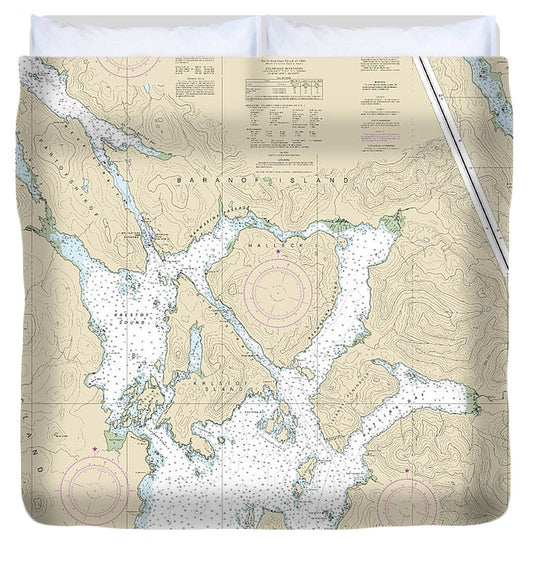 Nautical Chart 17324 Sitka Sound Salisbury Sound, Inside Passage, Neva Str Neva Pt Zeal Pt Duvet Cover