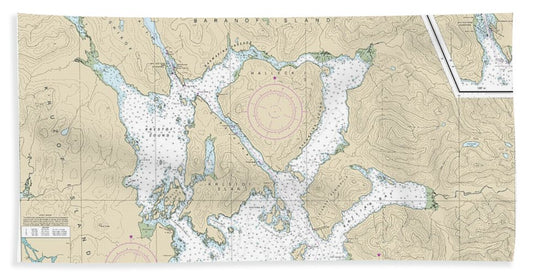 Nautical Chart-17324 Sitka Sound-salisbury Sound, Inside Passage, Neva Str-neva Pt-zeal Pt - Bath Towel