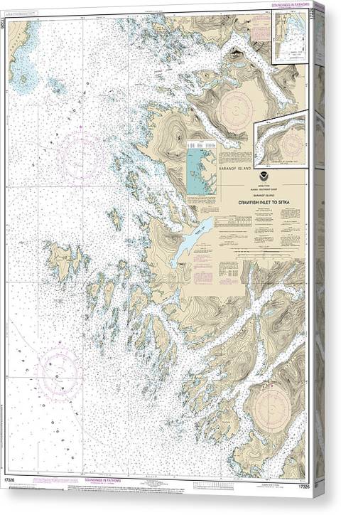 Nautical Chart-17326 Crawfish Inlet-Sitka, Baranof I, Sawmill Cove Canvas Print