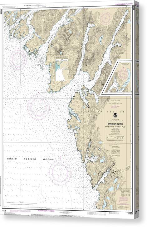 Nautical Chart-17328 Snipe Bay-Crawfish Inlet,Baranof L Canvas Print