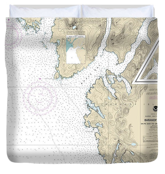Nautical Chart 17328 Snipe Bay Crawfish Inlet,Baranof L Duvet Cover