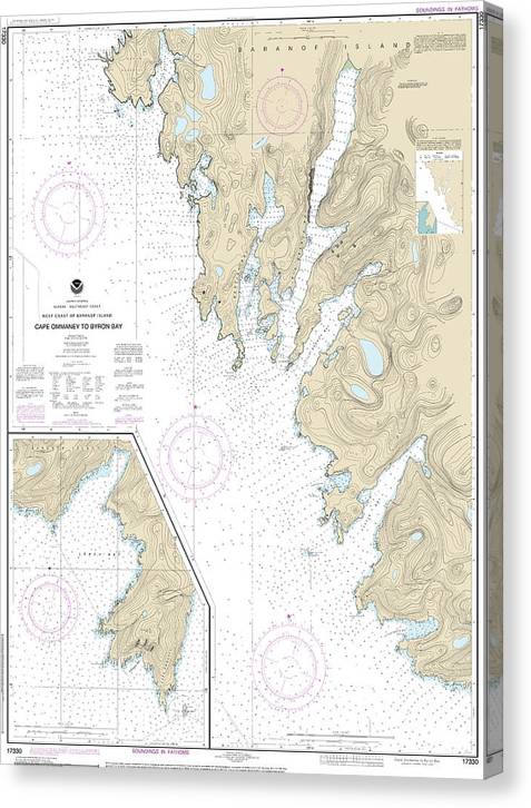 Nautical Chart-17330 West Coast-Baranof Island Cape Ommaney-Byron Bay Canvas Print