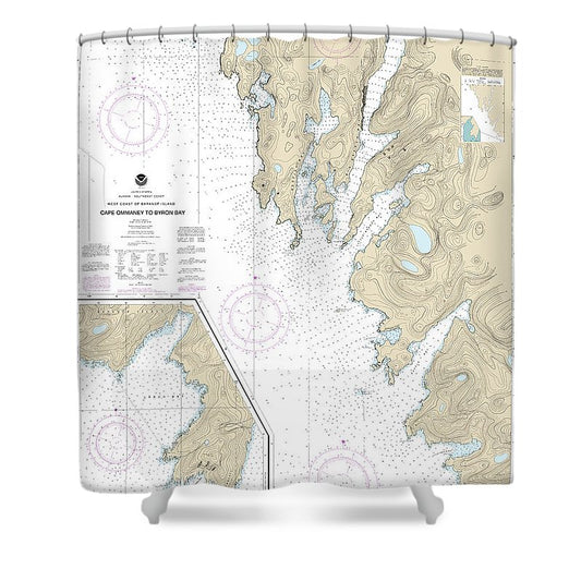 Nautical Chart 17330 West Coast Baranof Island Cape Ommaney Byron Bay Shower Curtain