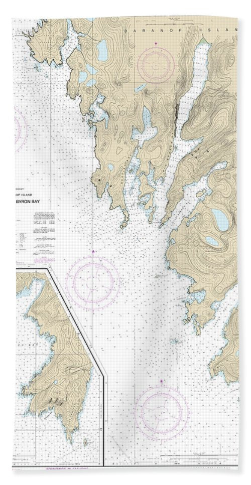 Nautical Chart-17330 West Coast-baranof Island Cape Ommaney-byron Bay - Bath Towel