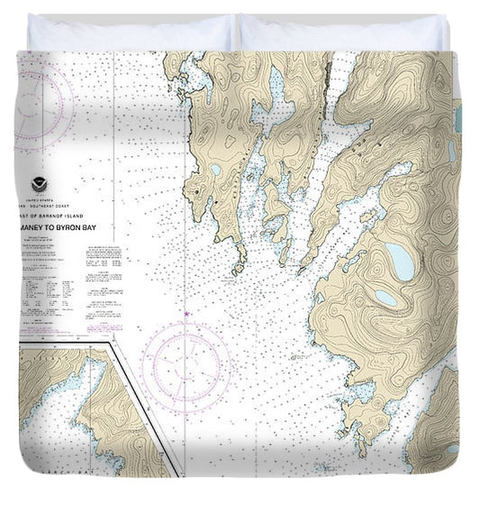 Nautical Chart 17330 West Coast Baranof Island Cape Ommaney Byron Bay Duvet Cover