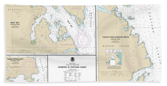 Nautical Chart-17337 Harbors In Chatham Strait Kelp Bay, Warm Spring Bay, Takatz-kasnyku Bays - Bath Towel