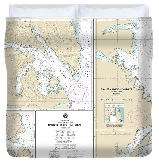 Nautical Chart 17337 Harbors In Chatham Strait Kelp Bay, Warm Spring Bay, Takatz Kasnyku Bays Duvet Cover