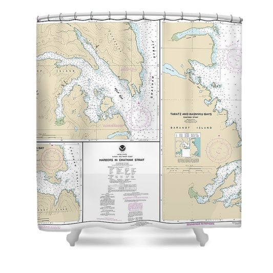 Nautical Chart 17337 Harbors In Chatham Strait Kelp Bay, Warm Spring Bay, Takatz Kasnyku Bays Shower Curtain