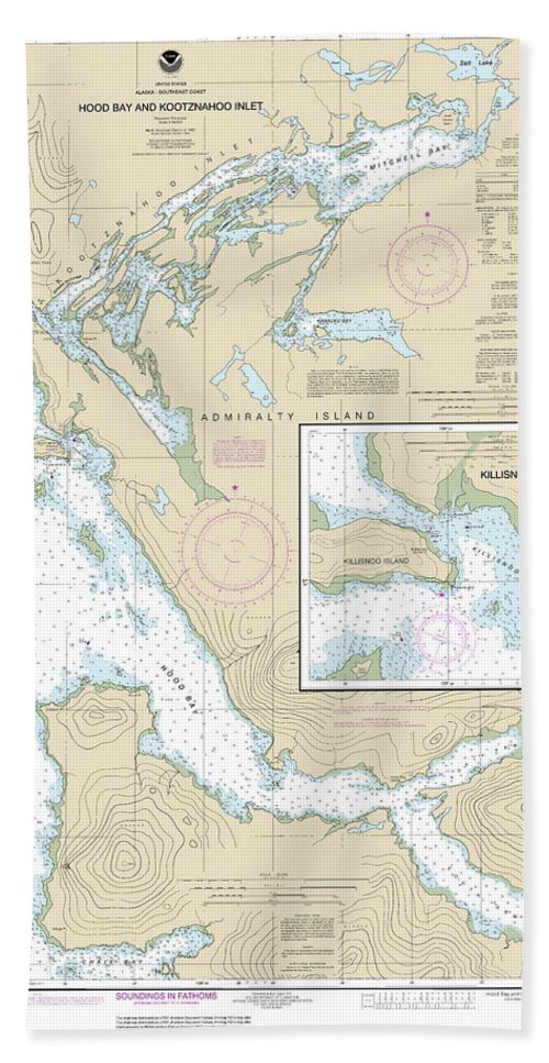Nautical Chart-17339 Hood Bay-kootznahoo Inlet - Bath Towel